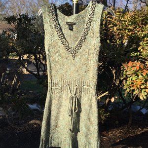 BCBGMaxAzria Metal Bead Deco V Neck Sweater Tunic